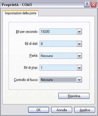 Scelta porta seriale di collegamento Impostazione porta seriale Selezionare le impostazioni corrispondenti a quelle che verranno settate sul drive in base al tipo di collegamento che si vuole