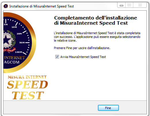 8.2) Installazione MisuraInternet Speed Test Il programma in automatico creerà tutte le librerie necessarie al proprio funzionamento.