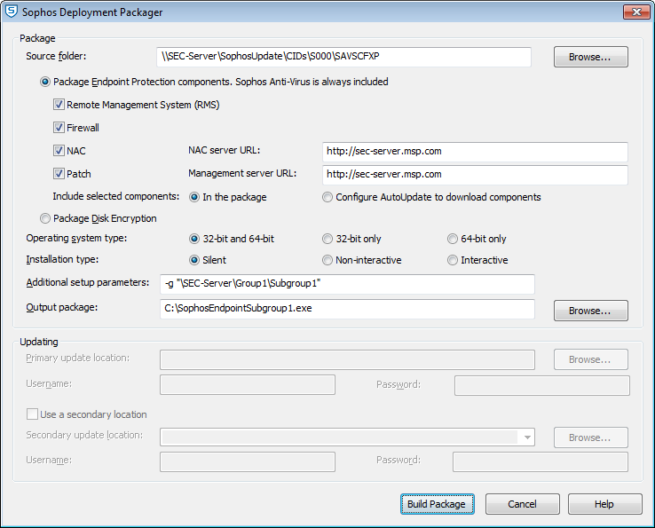 Sophos Endpoint Security and Control 13.2 Creazione di pacchetti mediante l'interfaccia utente grafica Utilizzare l'interfaccia utente grafica per un'installazione singola.