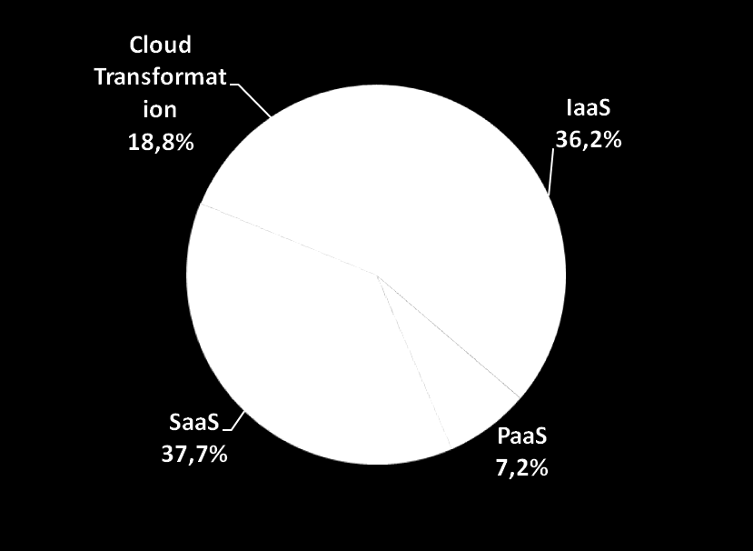 Il mercato del Cloud Computing in Italia per tipologia di modello e di servizio Dati in Mln e variazioni % +37,4% +32,2% 753,3 569,7 +46,2% +42,1% 1.
