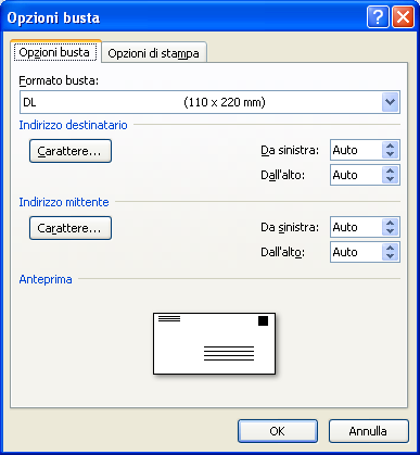 Modulo 3 - Nuova ECDL G. Pettarin Word processing Stampa unione buste: passaggio 2 di 6 Fai clic su Opzioni busta per scegliere il formato della busta e dell indirizzo.