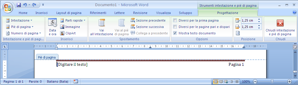 Modulo 3 - Nuova ECDL G. Pettarin Word processing I pulsanti Intestazione e Piè di pagina Appaiono diversi modelli di intestazione o piè di pagina. Fai clic su quello che preferisci.