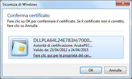 Internet Explorer Google Chrome Scelto il certificato si procede premendo il pulsante ok, all inserimento del PIN della propria smart card.