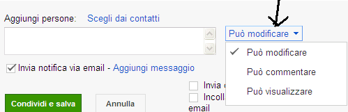 Per inserire una formula: clicca su inserisci Formula e digita la formula Per condividere un file Clicca su condividi (in alto a destra) Apparirà la seguente finestra Inserisci nel rettangolo il