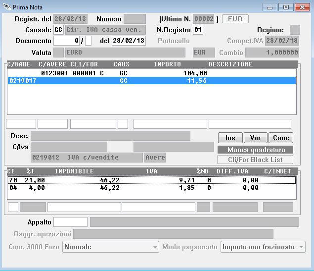 Poiché il programma ripartisce in maniera proporzionale l importo indicato su tutte le aliquote presenti nel documento originario e nel caso in questione si deve prendere in considerazione solo la