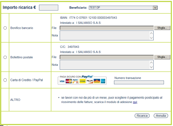 Nel caso di spedizioni con pagamento anticipato, premere l apposita funzione di invio pagamento presente a menù.