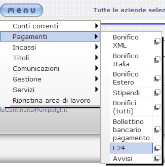 10.7. PAGAMENTO F24 10.7.1 Elenco Distinte/disposizioni Descrizione: Tale pagina consente di visualizzare i Pagamenti di Modelli F24 eseguiti; il default mostra tutte le tipologie di pagamento