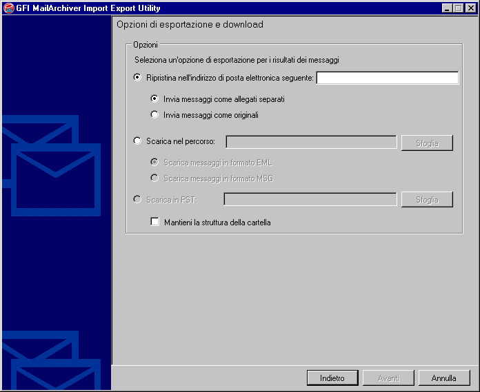 Schermata 99: Esportare i messaggi di posta: Opzioni di esportazione 9.