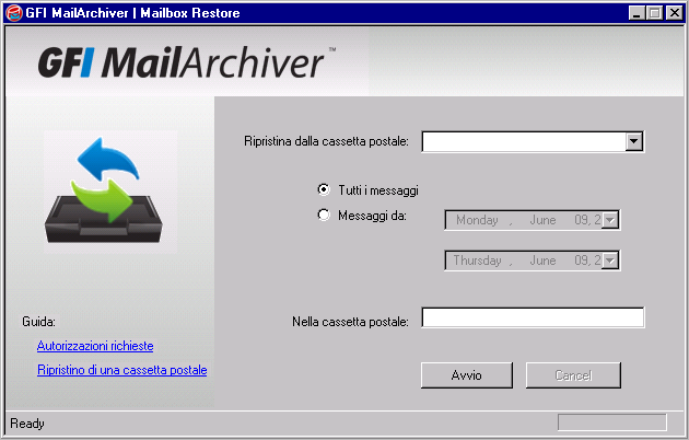 10 Ripristino di cassette postali GFI MailArchiver Mailbox Restore consente di ripristinare i messaggi archiviati all interno dei magazzini archivi di GFI MailArchiver in una cassetta postale di