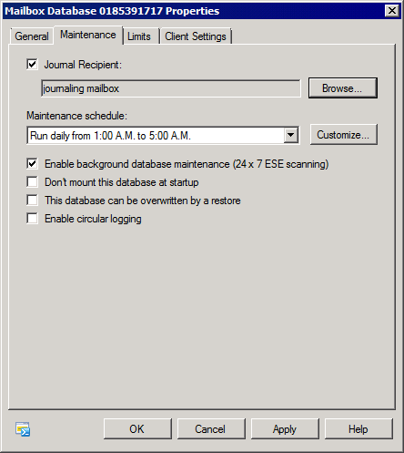 Schermata 17: Proprietà del database di cassette postali 3.