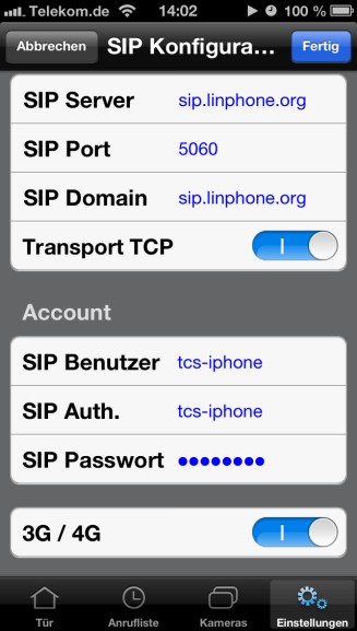 Configurazione del TCS:App per ios 18. Aprire l'applicazione TCS:App 19. Andare nel menu impostazioni Configurazione SIP 20.