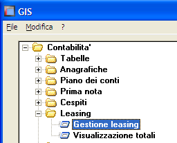 3 Operatività Gestione leasing Il programma di gestione del leasing è fruibile direttamente dal menù principale tramite l omonima scelta.