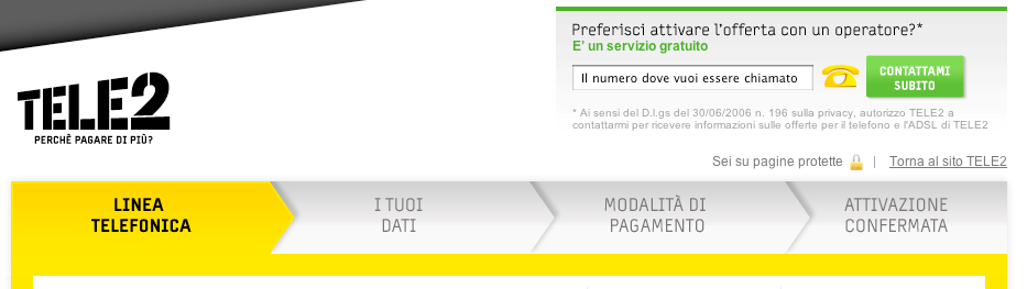 Sitòfono Casi Telco Tiscali Sitofono e usato all interno del processo di acquisto ADSL Tele2