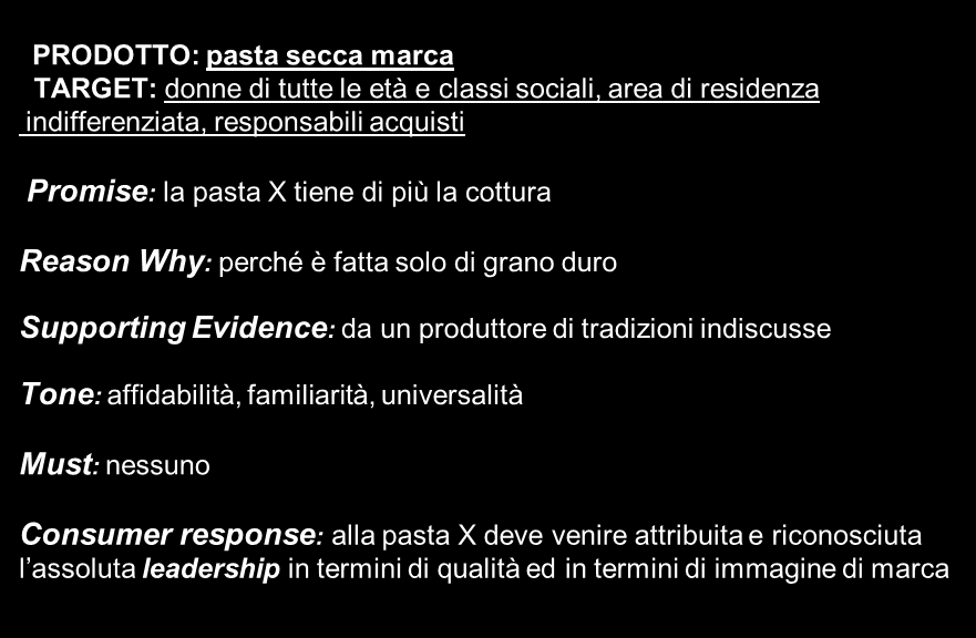 Consumer response (Risposta del Consumatore): è la reazione che vogliamo ottenere dal consumatore, e quindi costituisce la sintesi estrema degli obiettivi di comunicazione: percezione del