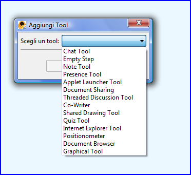 Cliccando sulla combo (elenco a discesa), si presenta un elenco a discesa che permette di scegliere il tool da eseguire: Scegliamo Quiz Tool, si apre un altra finestra che ci permetterà di
