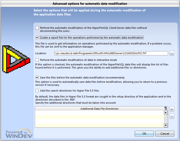 (inserire la Password di accesso all'hosting Offisoft) Cartella su Server contenente il programma di installazione da distribuire (esempio: "\\SRVBG02\WFIN2000 PGMUPDATE\") (indirizzo programmi