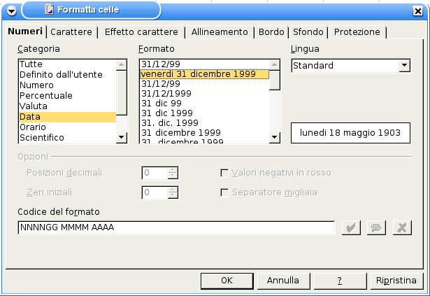 Foglio di calcolo con OpenOffice Calc II Inseriamo alcuni valori a partire dalla riga 4 (la data si inserisce nel formato giorno/mese/anno) e impostiamo la larghezza delle colonne in modo da