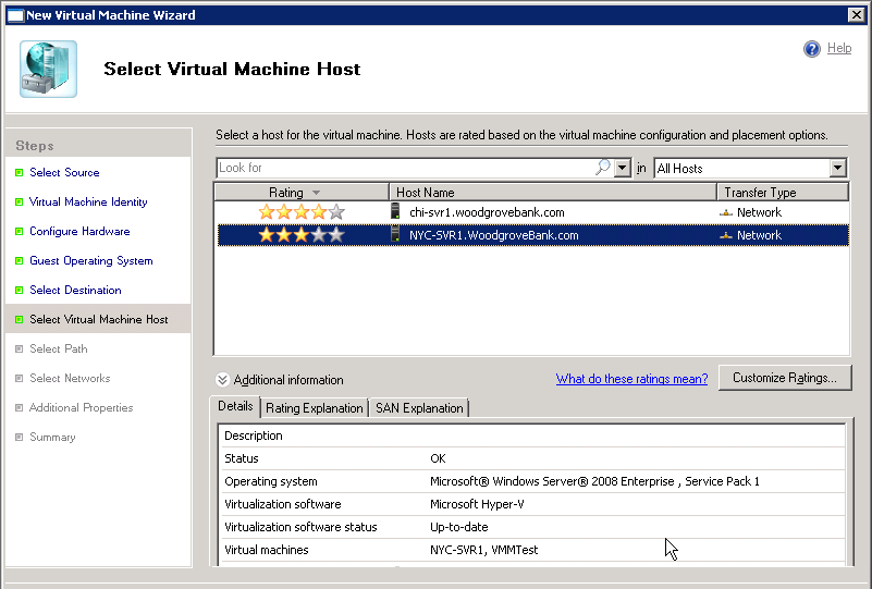 Figura 10 - Scelta tra gli host disponibili per effettuare il deploy della nuova macchina virtuale Salviamo i file di configurazione della macchina virtuale da creare in un percorso