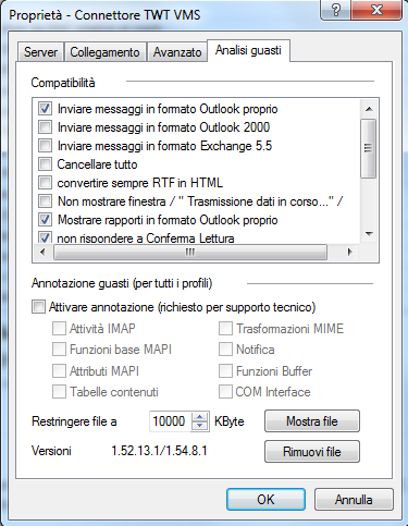 Sotto il tab Analisi dei guasti è necessario mettere la spunta su Inviare messaggi in formato Outlook proprio e fare clic su ok.