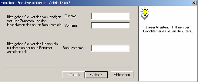 Configurazione dell'utente: Scegliere il menu "Dienste" - "Benutzer einrichten" ("Servizi" - "Configura utente"). Compilare i campi "bianchi" con i dati corrispondenti.
