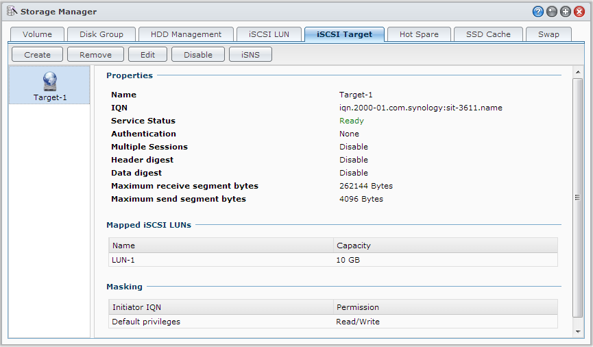 Guida dell utente di Synology NAS iscsi Target e LUN iscsi (Internet Small Computer System Interface) è un tipo di SAN (storage area networking) che offre l'accesso all'archiviazione dei dati