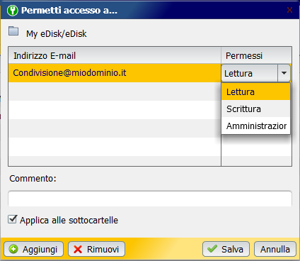 1.2 Condivisione cartelle E possibile inoltre condividere con altri utenti del proprio dominio le cartelle.