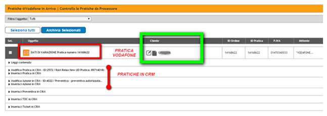 Cliccando sull oggetto della Pratica Vodafone (o