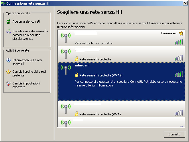 Dall elenco reti senza fili, selezionare