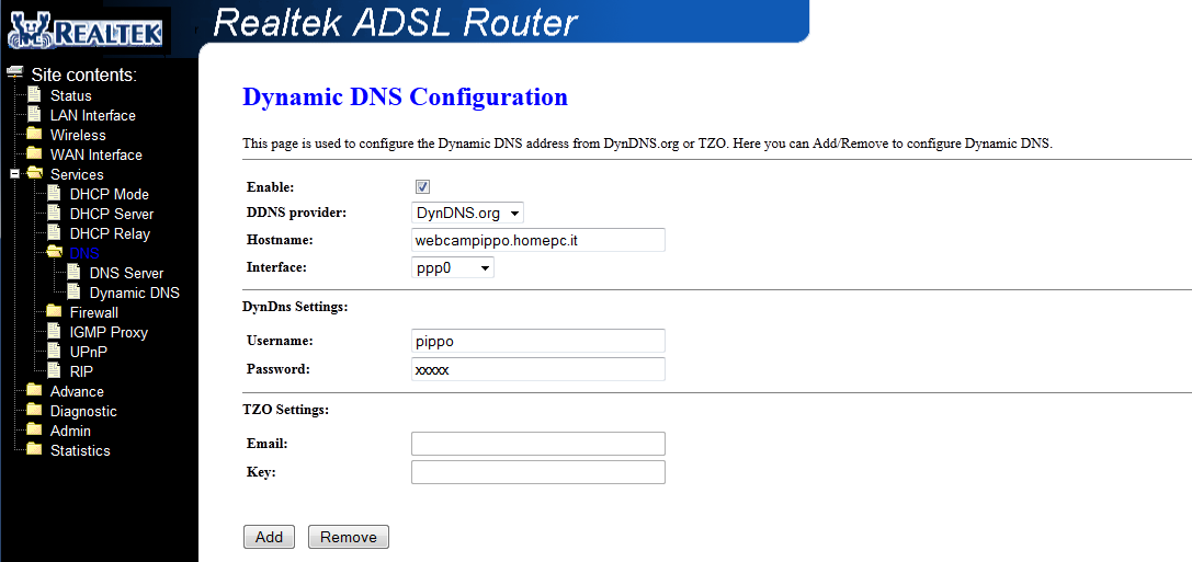 Nel nostro Router utilizzato per questa guida, la maschera di configurazione del DDNS è la seguente.