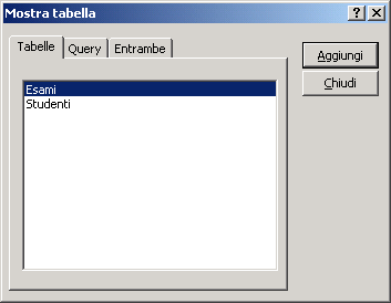 Creare una query Viene visualizzato la finestra di dialogo Mostra tabella (e la finestra Query di selezione) 2.