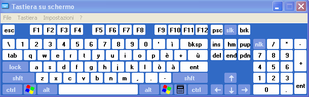 Selezionando il commando indicato a fianco compare sullo schermo una tastiera virtuale che è un valido sostituto della tastiera fisica.