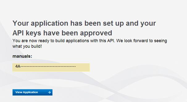 4 Copiare l API Key ottenuto e selezionare il pulsante View Application: Inserire l API Key nell apposito