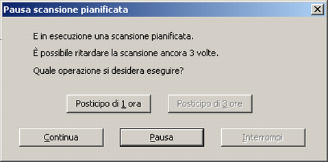 Principi fondamentali del client Symantec Endpoint Protection Pausa e posticipo delle scansioni 49 Per sospendere una scansione 1 Durante l'esecuzione della scansione, nella finestra di dialogo della