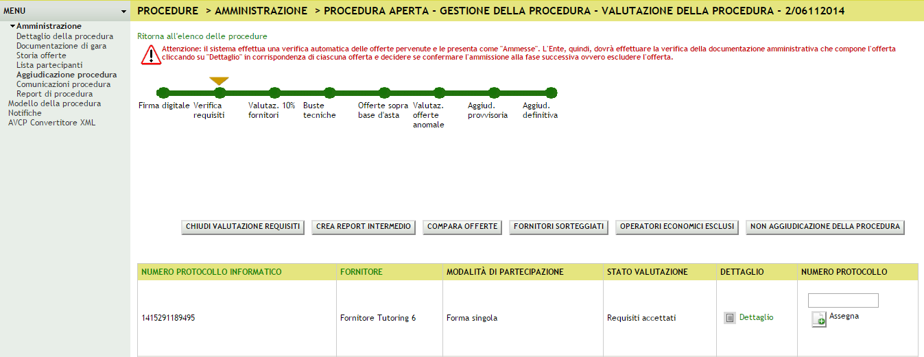 Figura 36 Il pulsante ANNULLA invece permette di ritornare alla pagina contenente l elenco delle offerte pervenute senza che alcuna operazione precedentemente effettuata venga salvata.