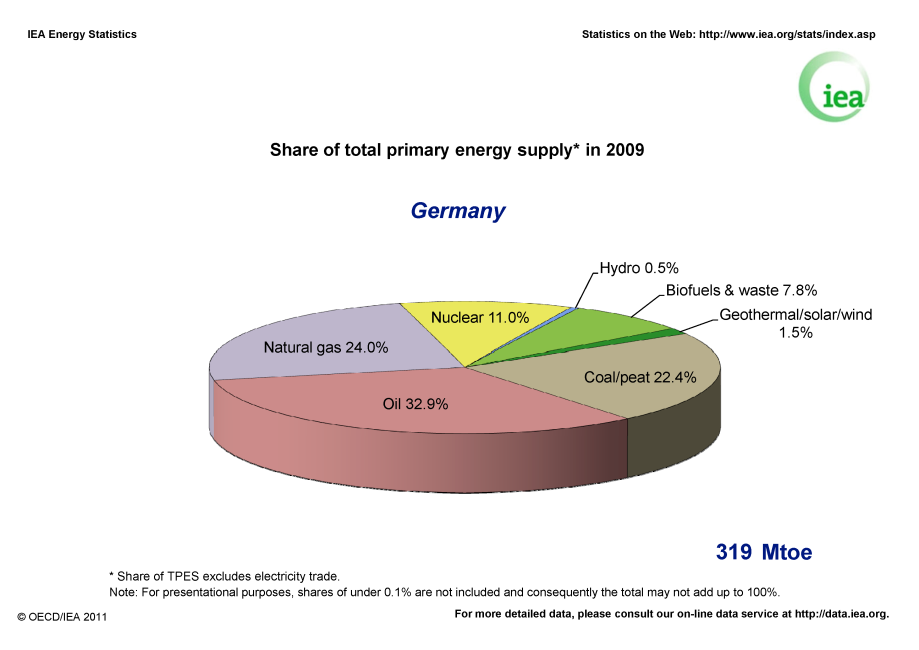 Consumi di energia primaria Consumi di energia primaria per fonte nel 2009: USA, Cina, Germania,