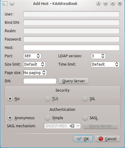 All interno della finestra KAddressBook selezionare il menù Settings Configure KAddressBook Figura 13 KMail Configura Rubrica Selezionare l icona LDAP Server Settings e premere il pulsante Add Host,