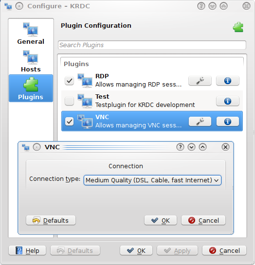 3.5 Gestione della configurazione di Remote Desktop Connection Usando Impostazioni Configura KRDC.