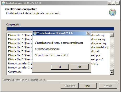 7) premendo Avanti partirà l installazione. Confermando la richiesta se si vuole accedere al sito, si aprirà IExplorer con il link del sito web creato.