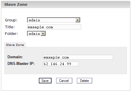 Documentazione ISPConfig 25 Dominio: Inserire il dominio relativo al DNS-Secondario. DNS-Master IP: Inserire l'indirizzo IP del server DNS-primario del dominio. Passo 3.: Salvare Fare clic su "Salva".