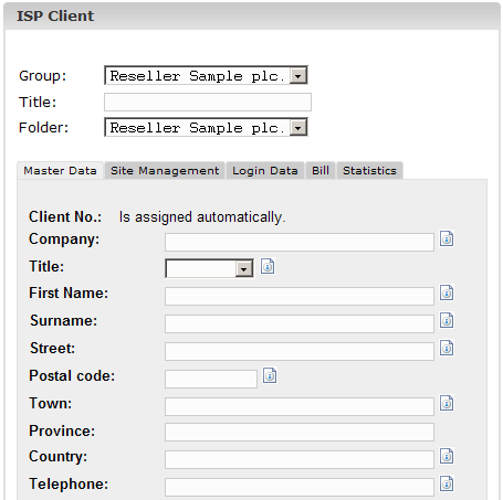 Documentazione ISPConfig 36 2.1 Aggiungere un Cliente Si può aggiungere un cliente in questo modo: Passo 1.: Aprire il modulo "Rivenditore ISP". Fare clic sul bottone "Nuovo Cliente".