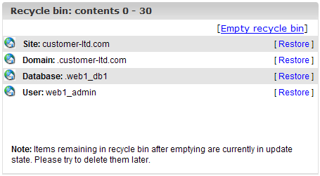 Documentazione ISPConfig 44 4.3 Cestino Nel cestino si possono trovare tutti i clienti, siti, utenti e domini cancellati.