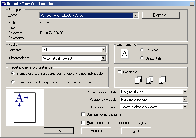 Scanner di rete Copia remota (solo per DP-180/190) Selezionando Panasonic Panasonic Document Management System Remote Copy Configuration da Programs nel menu Start si visualizza la finestra di