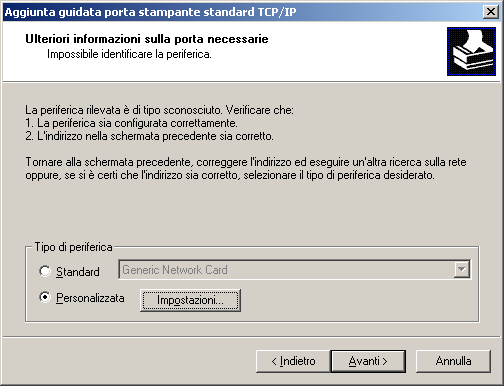 Installazione del monitor LPR (Line Printer Remote) Windows 2000/Windows XP/Windows Server 2003 4 Cliccare Avanti. Immettere l'indirizzo IP e il nome della porta e 5 cliccare Avanti.