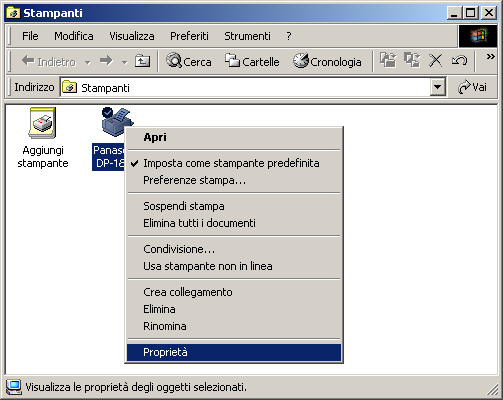 Configurazione del driver della stampante Windows 2000/Windows XP/Windows Server 2003 (amministratore) Per cambiare le impostazioni della stampante, aprite la cartella di dialogo delle proprietà