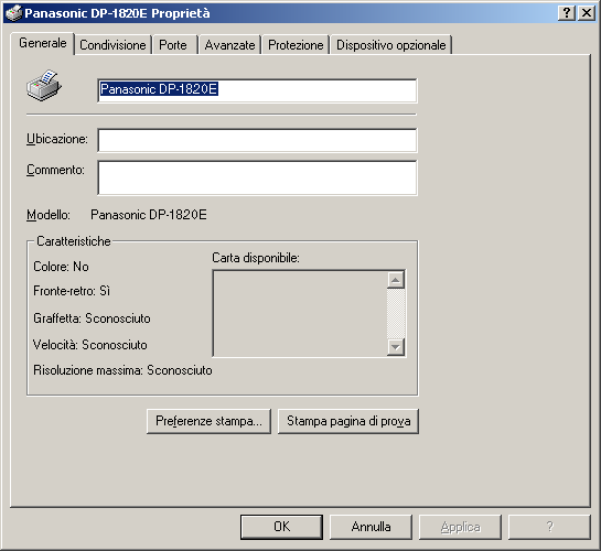 Configurazione del driver della stampante Windows 2000/Windows XP/Windows Server 2003 (amministratore) Scheda Generale Sezione Stampante 1.