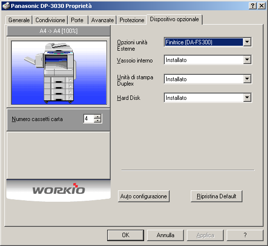 Configurazione del driver della stampante Windows 2000/Windows XP/Windows Server 2003 (amministratore) Opzioni (solo per DP-2330/3030) Sezione Stampante 1.