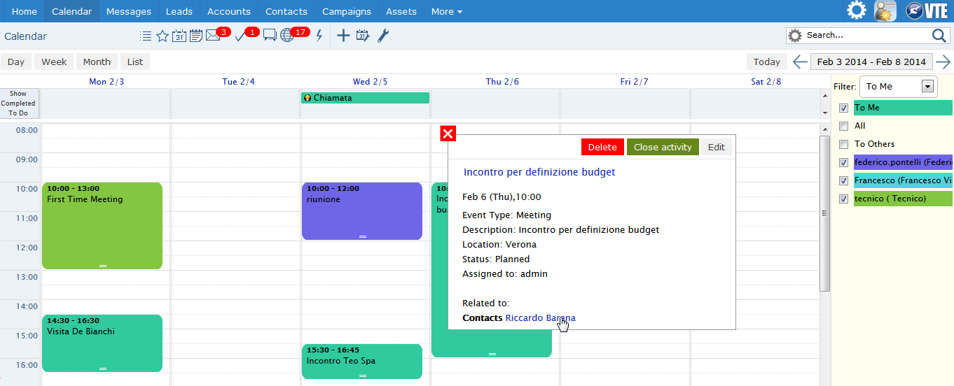 Appendice Agenda con appuntamenti e promemoria linkati alla scheda cliente, al ticket, al progetto, ecc, e storicizzati