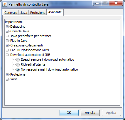 è possibile disabilitare l'aggiornamento automatico di java, dal