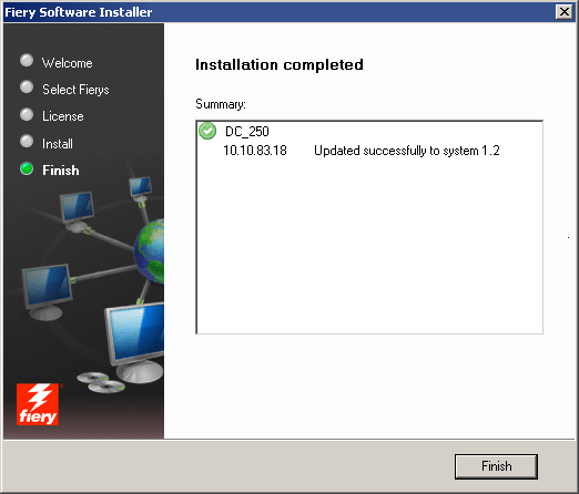 19. Una volta copiati i file dal CD 3 del software di sistema, lasciare che Fiery esegua una sequenza di reinizializzazioni per completare l installazione.