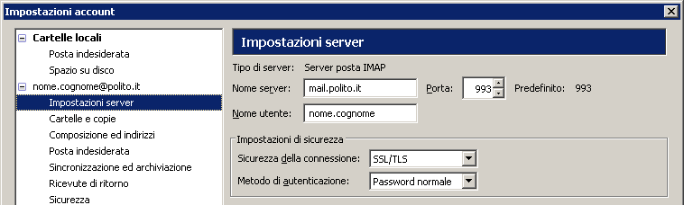 1.8 Mozilla Thunderbird (POP/IMAP) Cliccare su Strumenti -> Impostazioni account : Cliccare su Impostazioni server.